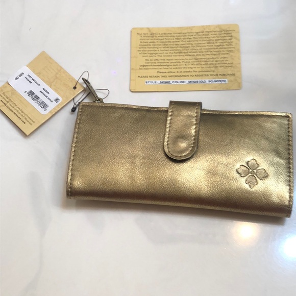 Patricia Nash Nazari Distressed Metallic Bifold Leather Wallet Antique Gold NWT - Picture 6 of 16